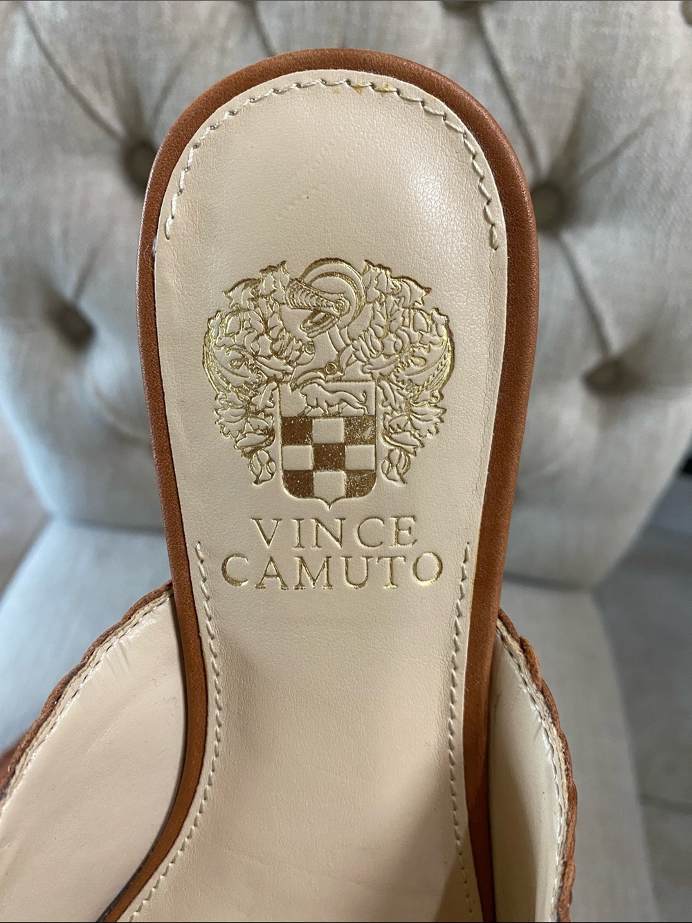 Vince Camuto NEW Cognac Braided Leather Slip-On Mules / Sz 7.5 - Picture 2 of 14